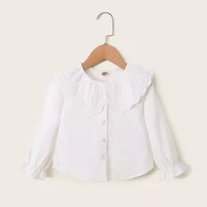1-6Years Kids Girl Long Sleeve Top Lace Collar Autumn Korean Style White Top Toddler Girl Shirt Clothes