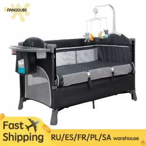 120×60cm Baby Crib Foldable Baby Bed with Diaper Table Cradle Rocker Kid Game Bed Portable Baby Crib for 0-6years Kids