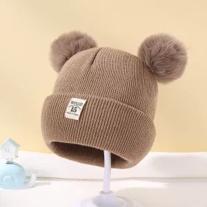 1pcs Winter Children Warm Baby Knitted Hats With Pom Pom Kids Knit Beanie Hats Solid Color Children's Hat For Boys Girls