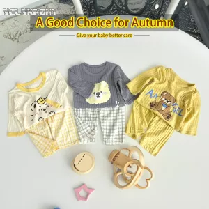 2023 Spring Kids Baby Homewear Set: Cute Cartoon Pure Cotton Long Sleeve Top + Pants, Children's Underwear Pajamas 2pcs 0-10Y