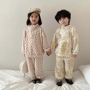 2024 Spring Autumn Kids Tracksuit Girl Baby Floral Print Sweatshirt Set Boy Children Flower Loose Cotton Casual Tops+Pants 2pcs