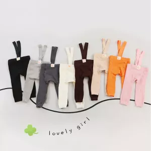 2024 Spring Fashion Boy Baby Solid High Waist Overalls Girl Children Cotton Leggings Infant Casual Suspenders Pants Kid Trousers