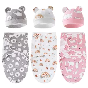 2Pcs Newborn Swaddle Blanket Hat Adjustable Baby Sleeping Bag Cotton Newborn Baby Birth Sleepwear Swaddle Wrap Babies Bedding