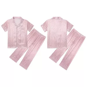 2Pcs Summer Kids Pajama Solid Button-Down Blouse with Pant Fashion Faux Silk Leopard Print Pyjamas Set Girl Cool Sleepwear 6-12Y