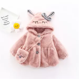 6 12 18 24 36 Months Baby Plush Jacket Cute Rabbit Ears Christmas Princess Girls Coat Keep Warm Hooded Outerwear Kids Clothes