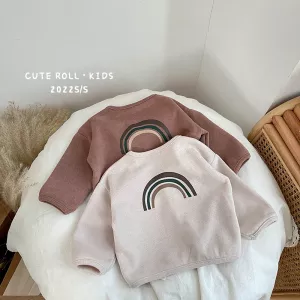Autumn And Spring Newborn Infant Baby Boys And Girls Coat Long Sleeved Kids Fashion Rainbow Pattern Soft Baby Clothing