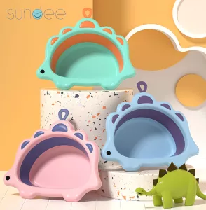 Baby Basin Children Washbasin Cartoon Dinosaur Folding Retractable Kid Plastic Basin Portable Household Infant BathTub Washbasin