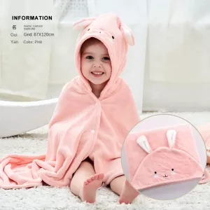 Baby Bath Towel Soft Water Absorbent Cap Warm Coral Plush Bathrobe Cute Embroidered Cloak
