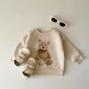 Baby Clothes Little Bear Print Casual Sweater Autumn Winter Thick Girls Shirt Boys Pullover Tops Soft Comfortable