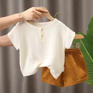 Baby Kids Girls Clothes Short Sets Summer Toddler Boy Cotton T-shirt+Shorts Linen Children Clothing Outfits Suits for 0-5 Years