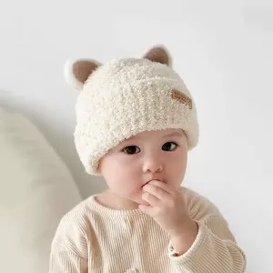Baby hat winter Korean version of the baby plush cap knitted warm ear protection fall winter section of the children wool hat