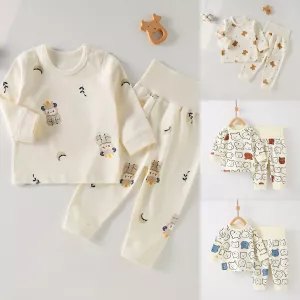 Children's 2-Piece Set Of Cotton Pyjamas Underwear Boneless A Toddler Long-Sleeved Trousers Baby Clothes Baby Clothes Homewear