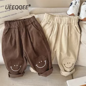 Corduroy Embroidery 2023 Spring Autumn New Children Pants Casual Boys Girls Trousers Korean Toddler Wear Kids Clothing For 1-10Y