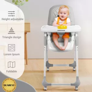 DEAREST Children's High Chair Adjustable One-touch Folding Baby High Chair Multifunctional Height-adjustable Baby High Chair