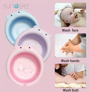 Folding Baby Basin Children Washbasin Retractable Portable Cartoon Bear Kids Plastic Basin Household Newborn Bath Tub Washbasin