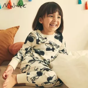 Full-print Minnie Cute Baby Girl Long Sleeved Suit Autumn Winter Children Clothes Underwear Set Cartoon Cotton Kids Pajamas