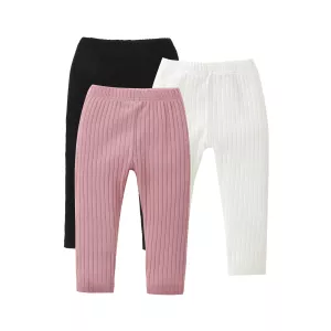 Infant Baby Girls Boys Leggings with Vertical Pattern, Elastic Waist Adjustable Solid Color Simple Spring Clothing 0-18M