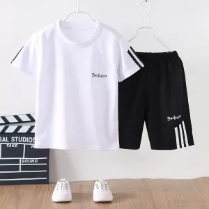 New Children T-Shirt + Short Pants Suit 2 Piece Boy Active Thin Quick-Drying Breathable Outfits Kids Boutique Fashion Tracksuit