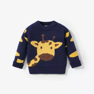 PatPat Baby Boy Giraffe Embroidery Long-sleeve Sweater Soft and Comfortable Perfect for Outings and Daily Wear Basic Style