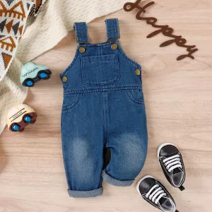 PatPat Baby Boy/Girl Blue Denim Overalls Pants Suitable for Summer Season Soft and Comfortable Perfect for Outings