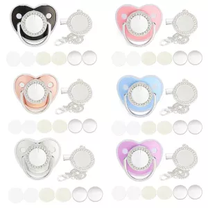 Silver Color Blank Baby Pacifier with Chain Clip Cover Set Bling Rhinestone Silicone Pacifiers BPA Free Newborn Shower Gift