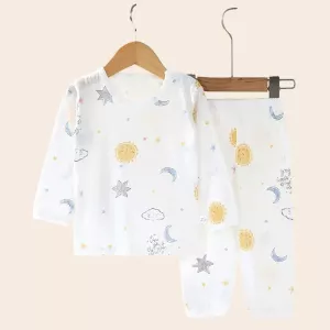 Soft Breathable Cotton Baby Children Pajamas Set Cute Cartoon Long Sleeve Home Sleepwear Set for 0-5 Years Old