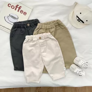 Spring And Autumn Newborn Baby Girls And Boys Trousers Simple Travel Elastic Waist Cotton Solid Korean Fashion Soft Casual
