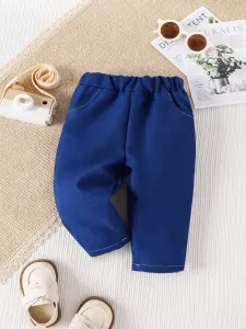 Spring and Autumn Baby Boy Cute Casual Fashion Outdoor Sports Soft and Comfortable Dark Blue Pants Pocket Loose Pants Baby Girl