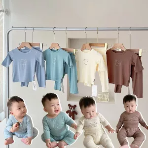 Spring and Autumn Baby boy Baby girl Long-sleeved Summer Casual Elastic Korean Soft O-neck Home cotton Set baby/infant