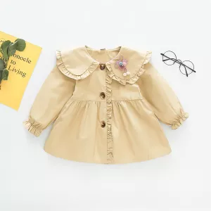 Spring and Autumn New Children's Wear Flip Collar Korean Edition Little Lace Girl's Windbreaker Coat