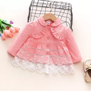 Spring and Autumn New Girl Baby Long sleeved Coat with Mesh Panel Baby Trench Trendy Girls' Clothing (3-24 Months)