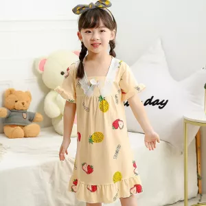Summer Spring Girls Princess Nightgown Pajamas Kids Short Sleeve Nightdress Cute Cartoon Baby Sleep Dress Homewear