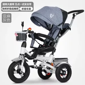 Swivel Seat Baby Tricycle Stroller 4 in 1 Shockproof Removable Folding Baby Children Tricycle Bicycle Bike Pram Bike