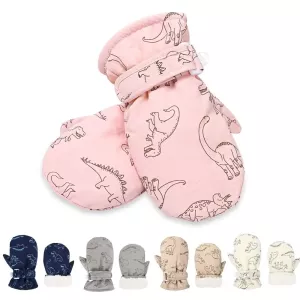 Waterproof Windproof Skiing Snow Gloves For Kids Toddler Cartoon Dinosaur Print Thickened Fleece Warm Winter Baby Gloves